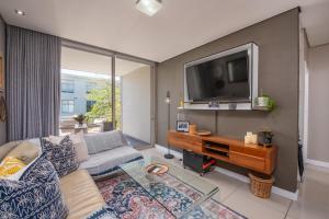 a living room with a couch and a tv at Instellies Andringa Walk Apartment in Stellenbosch