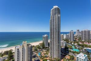 a view of the beach and a tall building at Mantra Legends Hotel in Gold Coast