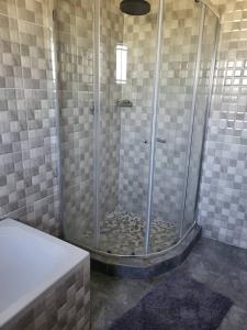 a shower with a glass door in a bathroom at Familyfriendlyhome4u in Bulawayo +22 photos
