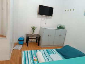 a room with a tv on a wall with a rug at JCE Comfort & Simplicity in Tacloban