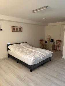 a bedroom with a bed and a table and chairs at Ferienwohnung Fatlume No 1 in Bad Honnef am Rhein