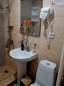 a bathroom with a sink and a toilet at Warm House in Kazbegi +13 photos