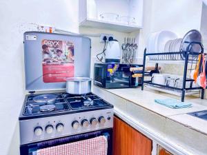 a kitchen with a stove with a pot on it at GILGAL Homes in Kisii