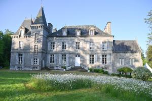 an old castle with white flowers in front of it at Le Château de La Coste in Saint-Julien