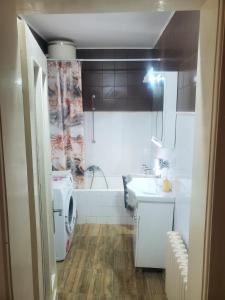 a bathroom with a sink and a washing machine at Apartment PER DAY in Vrbas
