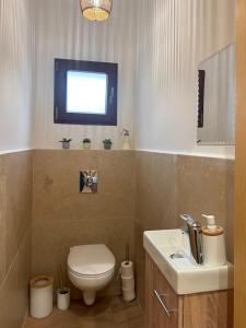 a bathroom with a toilet and a sink at Esprit Lubéron, Le Romarin, logement entier in Le Thor