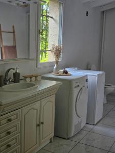 a bathroom with a washing machine and a sink at La Maison Cérétane in Céret +4 photos
