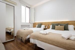 a bedroom with two beds and a mirror at Apartamentos Fuencarral II in Madrid