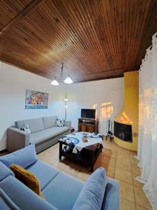 a living room with a couch and a table at Oasis Houses Maggana ,Xanthi in Mángana