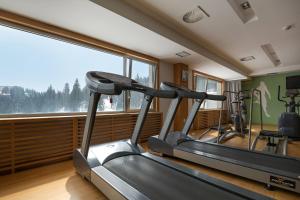 a gym with two treadmill machines and a window at A63 Premium apartment located in hotel Vucko-private host in Jahorina