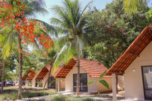 a row of palm trees in front of a building at Hotel Maragogi Beach Club in Maragogi