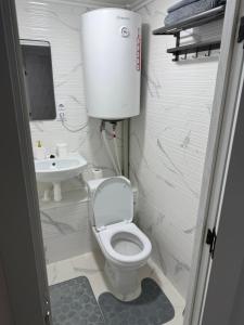 a small bathroom with a toilet and a sink at AeroHome Moldova- TAXI-PARKING ! in Chişinău