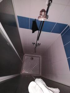 a bathroom with a shower with a light on the ceiling at X1 Chambre appartement T3 cohabitation partie commune et salon in Chambéry +3 photos