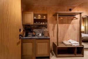 a bathroom with a sink and a shower at Salud Ierissos in Ierissos +159 photos