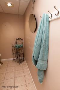 a bathroom with a towel hanging on a wall at O'Brien's Sanctuary in Candler