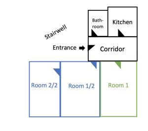 a block diagram of a house with four boxes at Einzelzimmer für bis zu 2 Personen - 4 OG in Duisburg