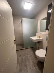 a bathroom with a toilet and a sink at Einzelzimmer für bis zu 2 Personen - 4 OG in Duisburg