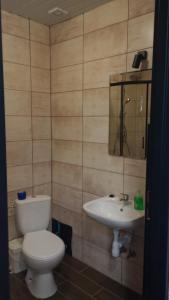 a bathroom with a toilet and a sink at Chmurka in Bęczków
