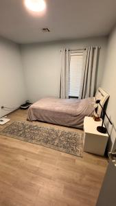 a bedroom with a bed and a rug at Andrei's nest in Oklahoma City