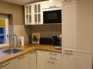 a kitchen counter with a sink and a microwave at Apartment Mia by Interhome in Fritzlar +13 photos
