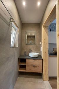 a bathroom with a sink and a mirror at Apartment Fewo Wilhelm by Interhome in Scholis