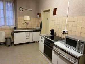 a kitchen with a sink and a stove top oven at L'Envolée - Spacieux, 2 personnes in Horbourg