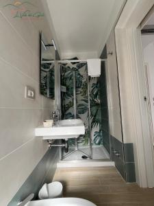 a bathroom with a sink and a shower at La valle del ciglioto in Licusati