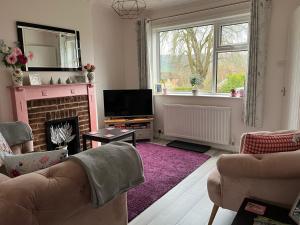 a living room with a fireplace and a television at Two Four Four, holiday home in Matlock in Matlock