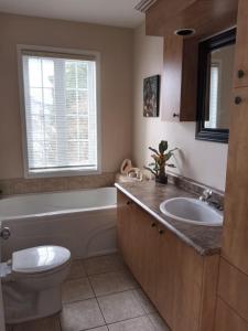 a bathroom with a tub and a toilet and a sink at Villa le Voyageur in Sherbrooke +15 photos