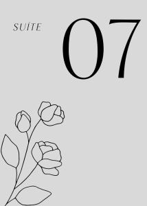 a black and white drawing of a number with flowers at Hospedagem da Bela Quarto 7 Banheiro compartilhado in Caparaó Velho
