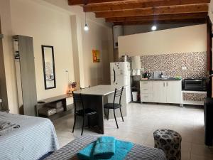 a kitchen with a table and chairs in a room at Venezia-Monoambiente in Villa Mercedes