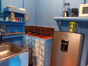 eine kleine Küche mit Kühlschrank und Spüle in der Unterkunft Casa MarMaria in Puerto Viejo + 6 Fotos