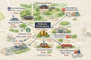 a map of the disneyland resort at 2BR City Hall Station 6min, Myeongdong & Namsan Stay in Seoul
