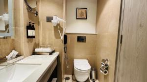 a bathroom with a toilet and a sink and a shower at Regenta Central Jaipur in Jaipur