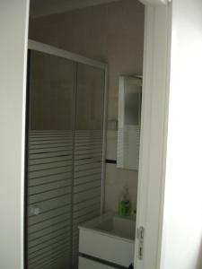 リスボンにあるApartamento Beco do Sapatoのバスルーム(シャワー、洗面台、トイレ付)