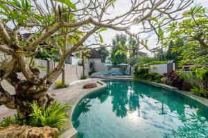 a swimming pool in a yard with a tree at Ecozy Dijiwa Canggu in Canggu +32 photos