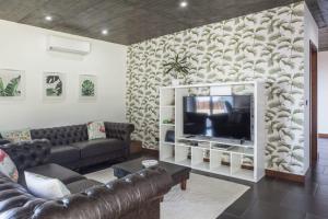 a living room with a couch and a television at Quinta da Morgadia - Private Ocean View Estate in Feteiras