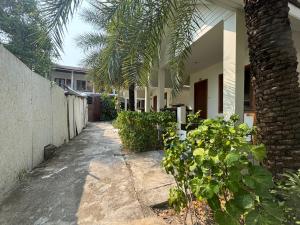 a palm tree next to a house with a sidewalk at Diamond Beach Resort in Ko Samed