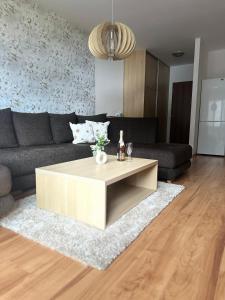 a living room with a couch and a coffee table at Apartmán Emy in Bystrá