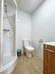 a bathroom with a toilet and a shower at El Mini Piso in San Juan de Moró +15 photos