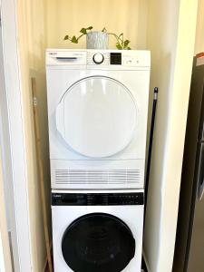 a washer and dryer in a room at Cabin 168 in Neot Golan