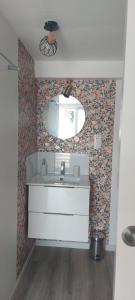 a bathroom with a sink and a mirror at Studio cosy in Écouflant