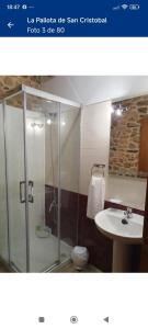 a bathroom with a shower and a toilet and a sink at la pallota de san cristobal in Palas de Rei
