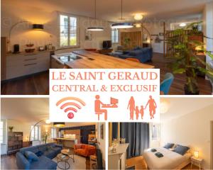 a collage of pictures of a kitchen and a living room at Le St Géraud, 3 chambres, Prémium avec Fibre, Centre Aurillac in Aurillac +40 photos