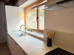 a kitchen with a sink and a window at Borda del Llano in Bielsa +26 photos