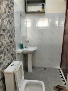 a bathroom with a toilet and a sink at Khalisee homes studio apartment 5 in Voi +6 photos