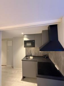 a kitchen with a sink and a stove top oven at The View XL in Senja