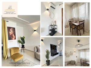 a collage of photos of a living room and dining room at Residence Life House Makepe bm in Douala