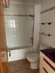 a bathroom with a toilet and a tub and a sink at Liencres Apartment in Liencres