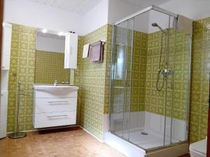 a bathroom with a shower and a sink at Gästehaus Dietrich in Bad Sooden-Allendorf +49 photos